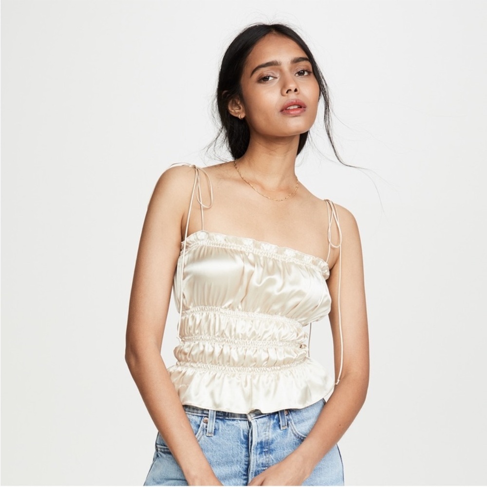 Reformation Satin Silk Ruffled Top